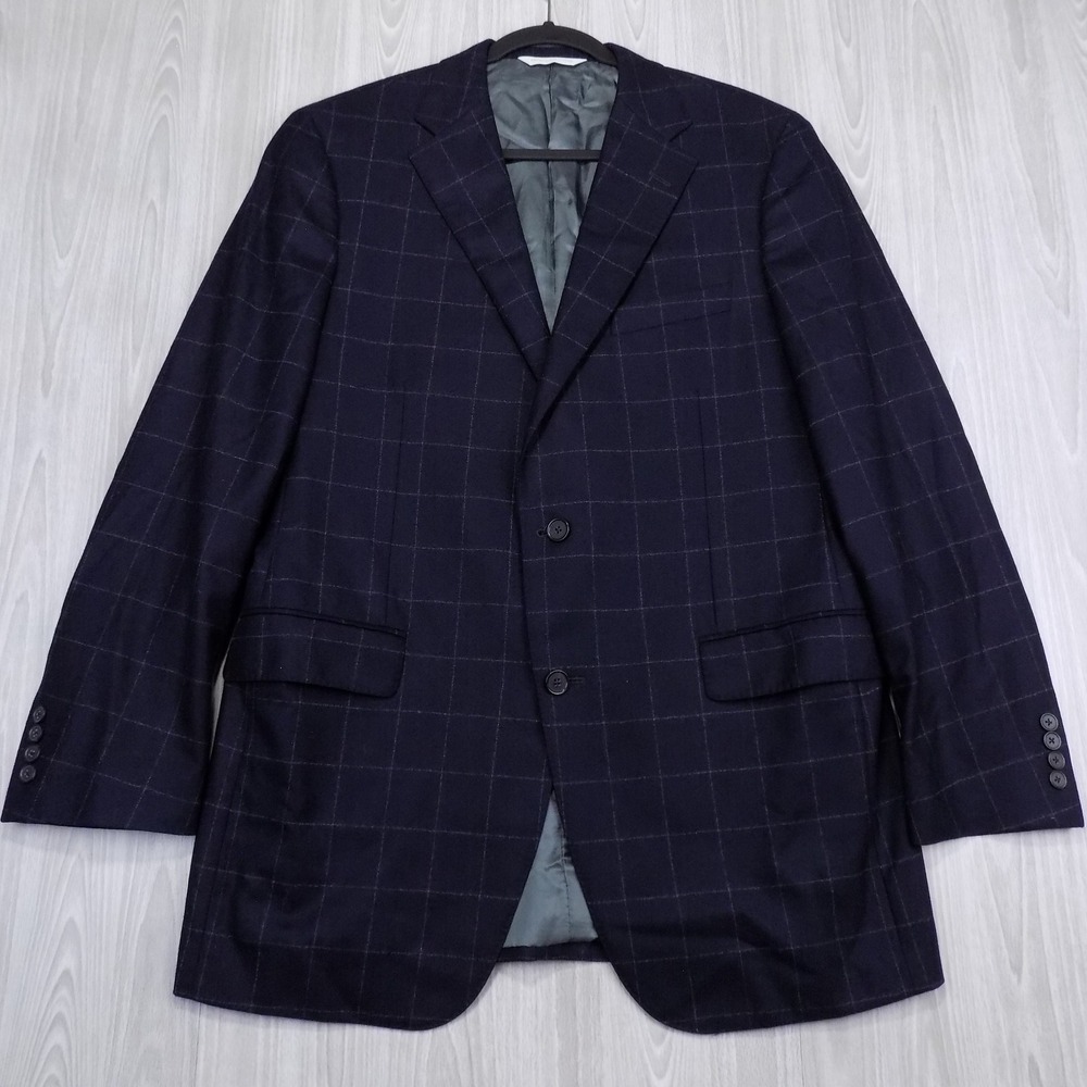 Loro Piana Samuelsohn Blazer Mens 42L Navy Wool Super 170s Windowpane Sport Coat
